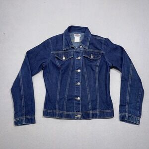 Vintage Denim Jacket Women Medium Regular Fit Dark Blue Wash Vintage 90s Grunge